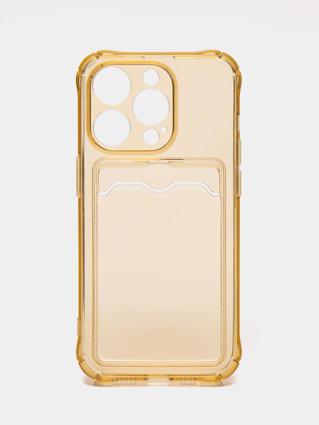 Желтый чехол силиконовый с кармашком для карты iPhone 13, 14 (Mini, Pro, Pro Max, Plus)