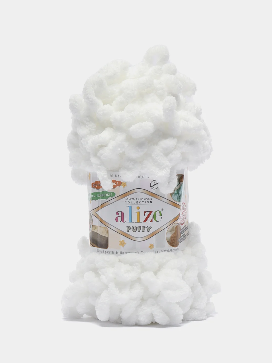 Белый пряжа Alize Puffy, петельки большие, микрополиэстер, 100 г, 9 м