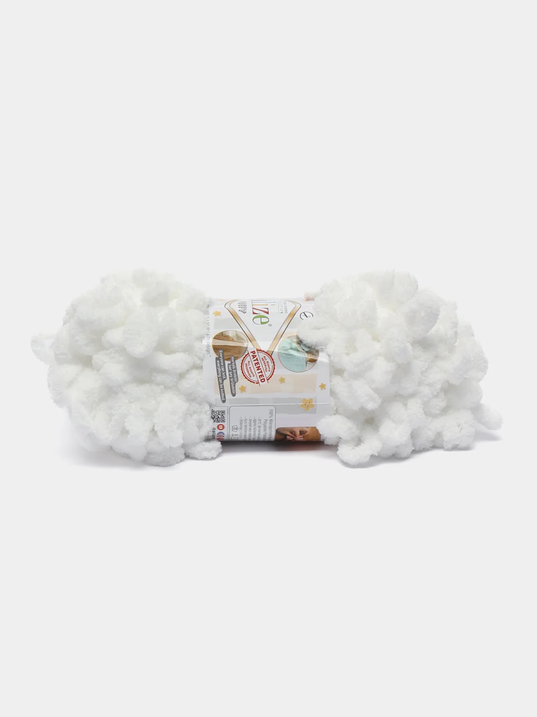 Белый пряжа Alize Puffy, петельки большие, микрополиэстер, 100 г, 9 м