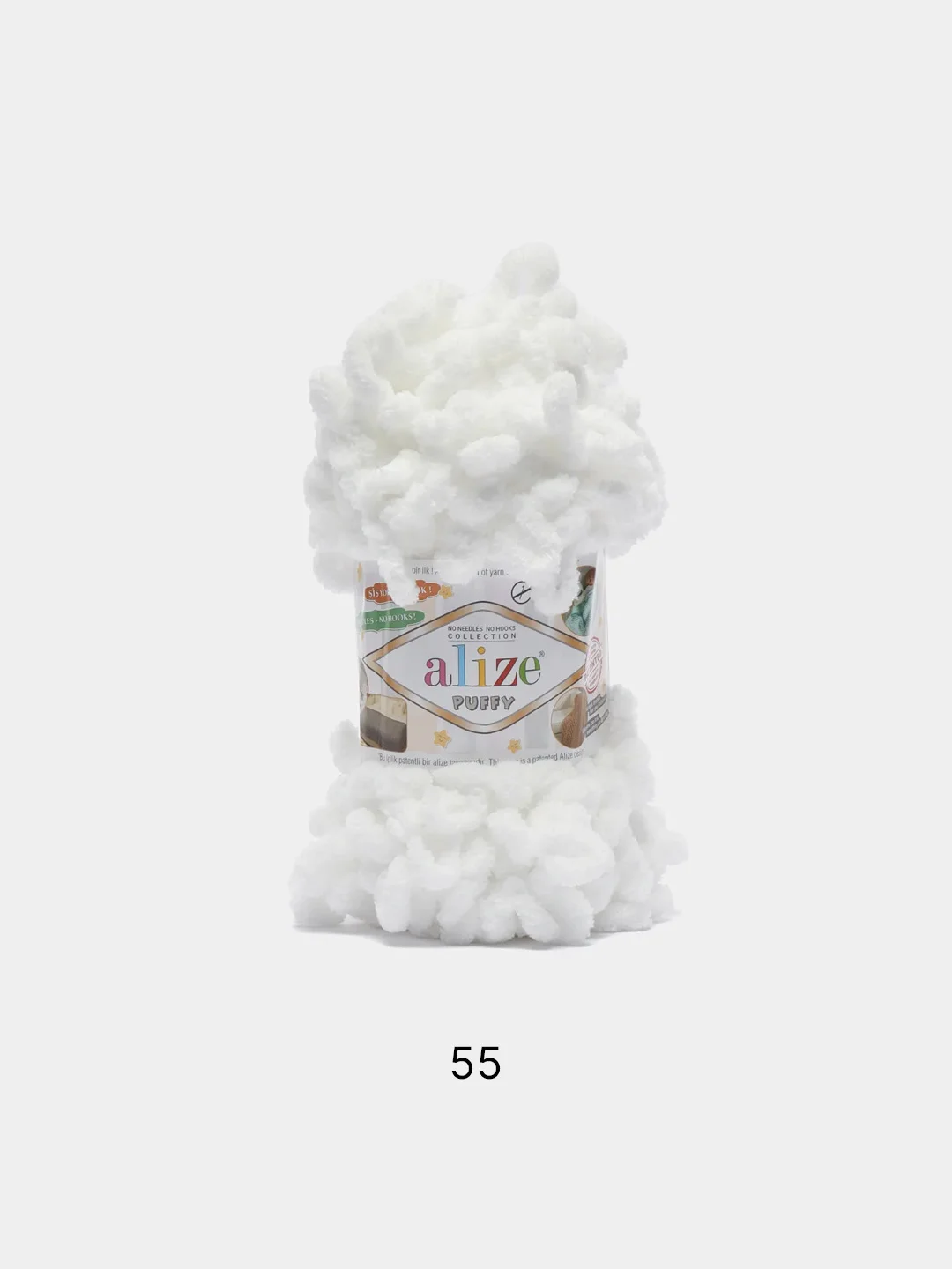 Белый пряжа Alize Puffy, петельки большие, микрополиэстер, 100 г, 9 м