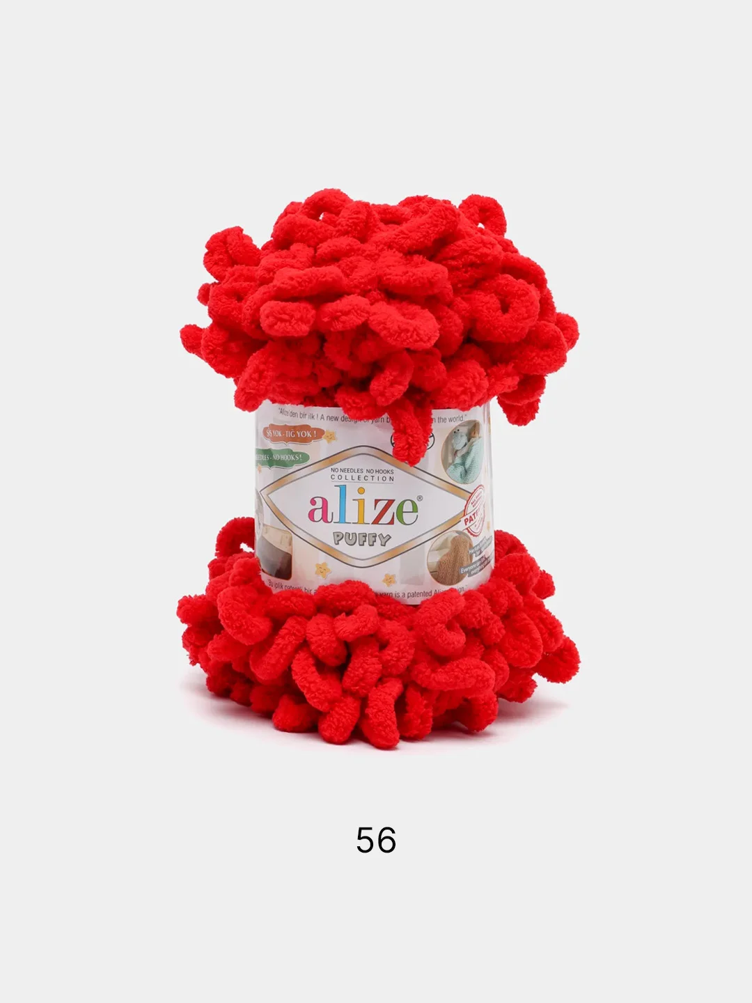 Красный пряжа Alize Puffy, петельки большие, микрополиэстер, 100 г, 9 м