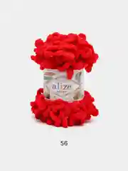 Красный пряжа Alize Puffy, петельки большие, микрополиэстер, 100 г, 9 м