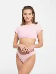 Розовый раздельный купальник женский, однотонный, с вырезом на спине