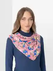 Кораллово-розовый платок женский из хлопка с принтом