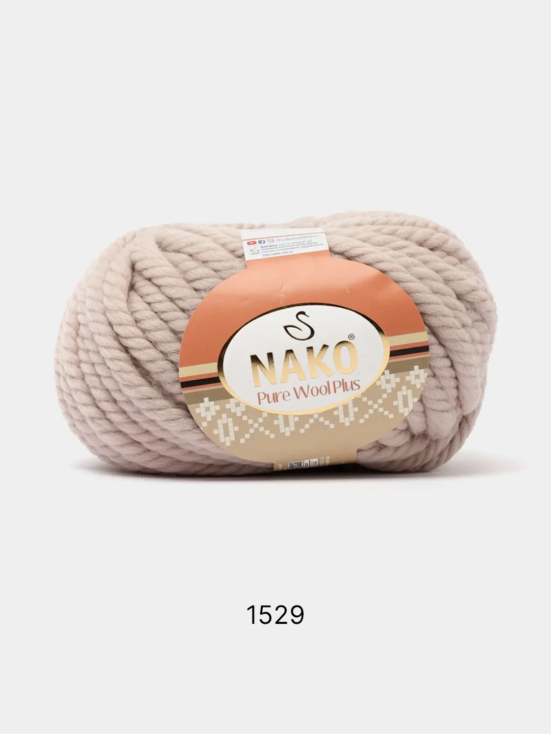 Бежевый пряжа Nako Pure Wool Plus, 100%шерсть, 100г/30м