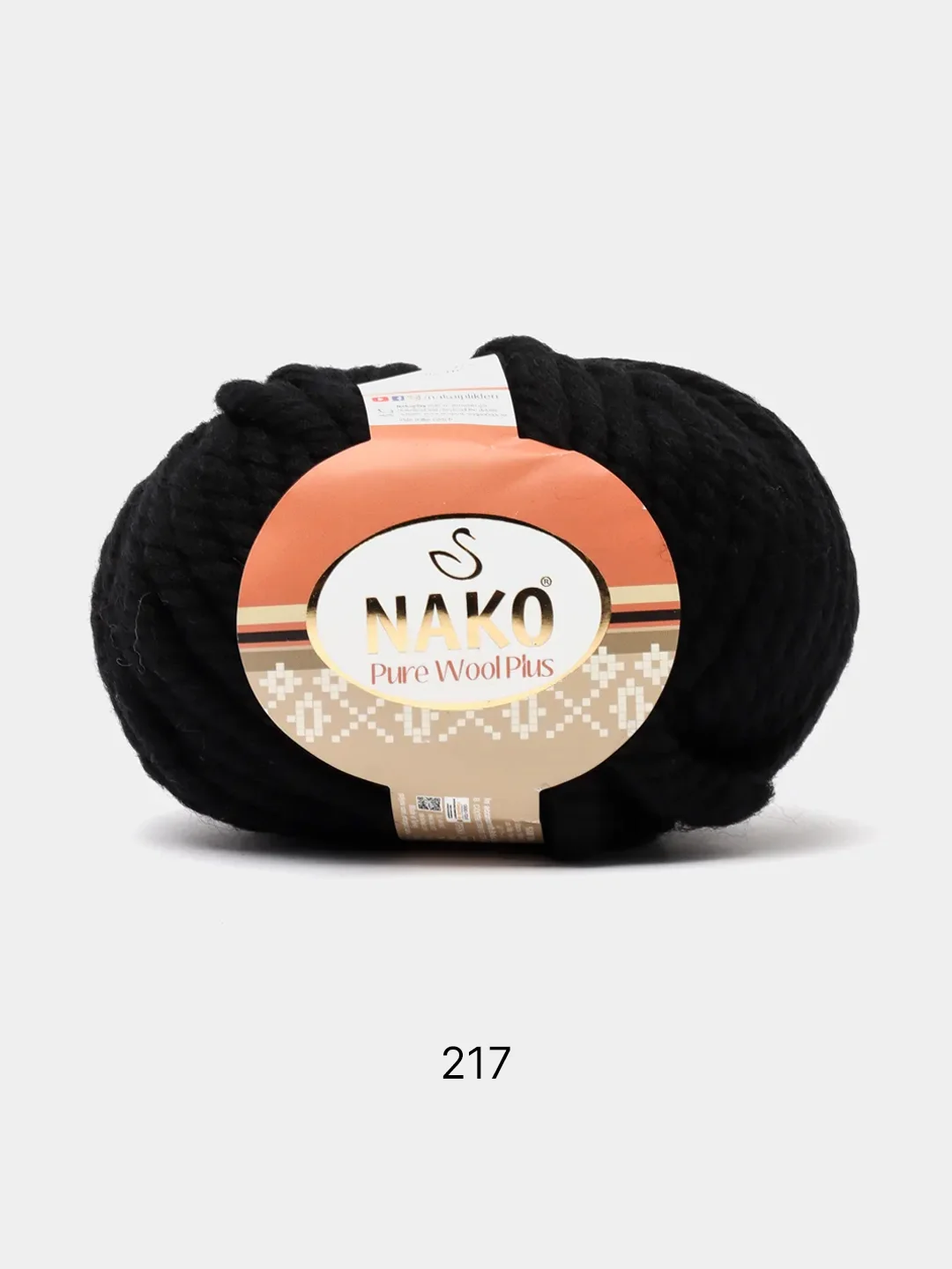 Черный пряжа Nako Pure Wool Plus, 100%шерсть, 100г/30м