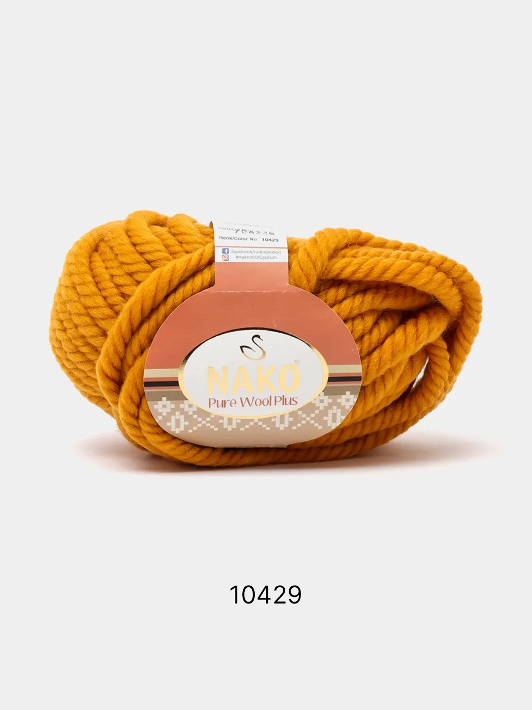 Горчичный пряжа Nako Pure Wool Plus, 100%шерсть, 100г/30м