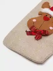 Бежевый новогодний чехол - мешок / подарочный новогодний чехол для бутылки