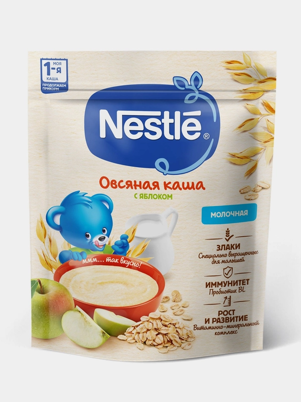 Каша детская NESTLE молочная овсяная с яблоком, с 5 мес, дой-пак, 200 г