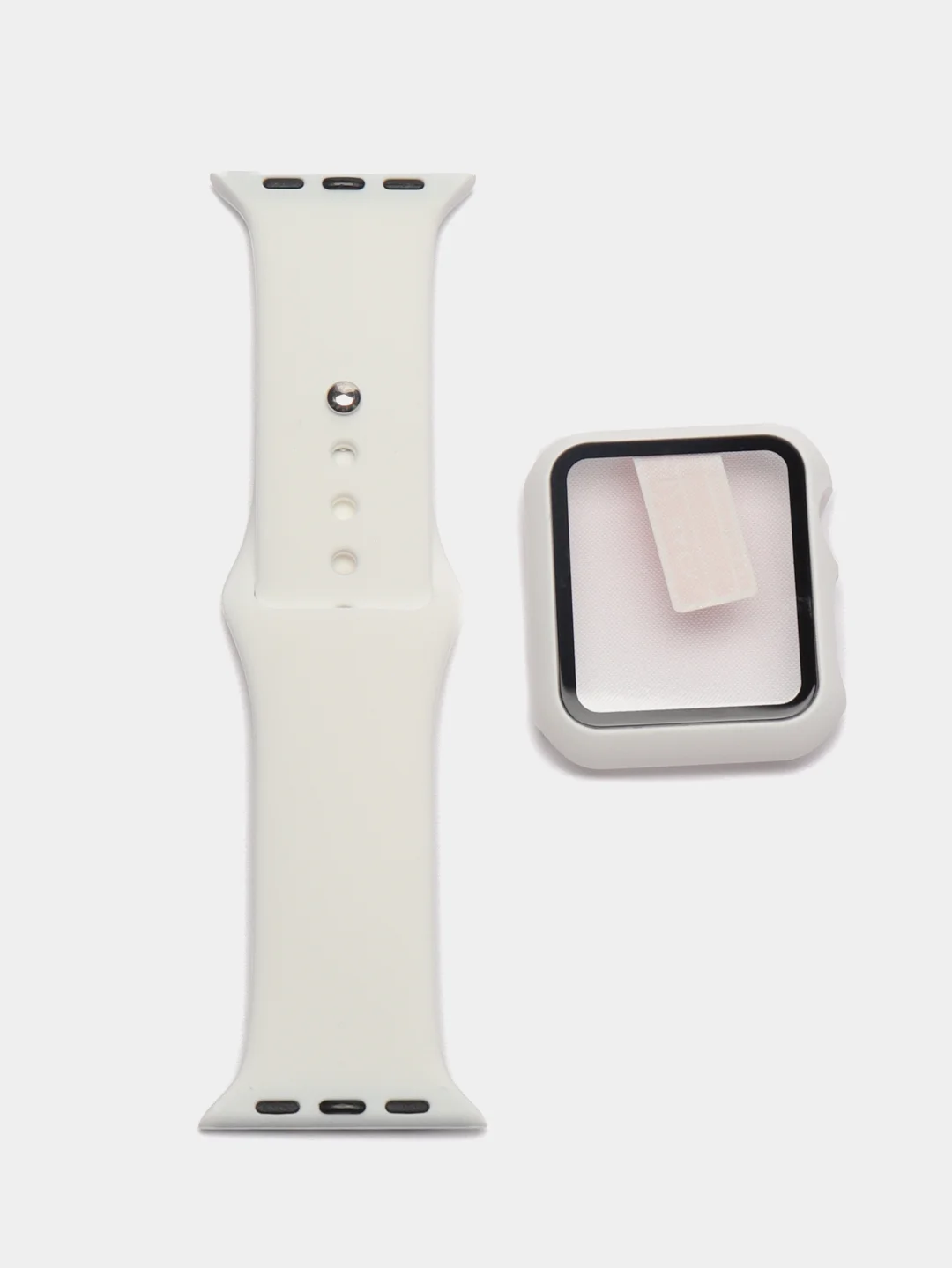 Бежевый бампер с защитным стеклом и ремешком для Apple Watch 38/40/41/42/44/45/49