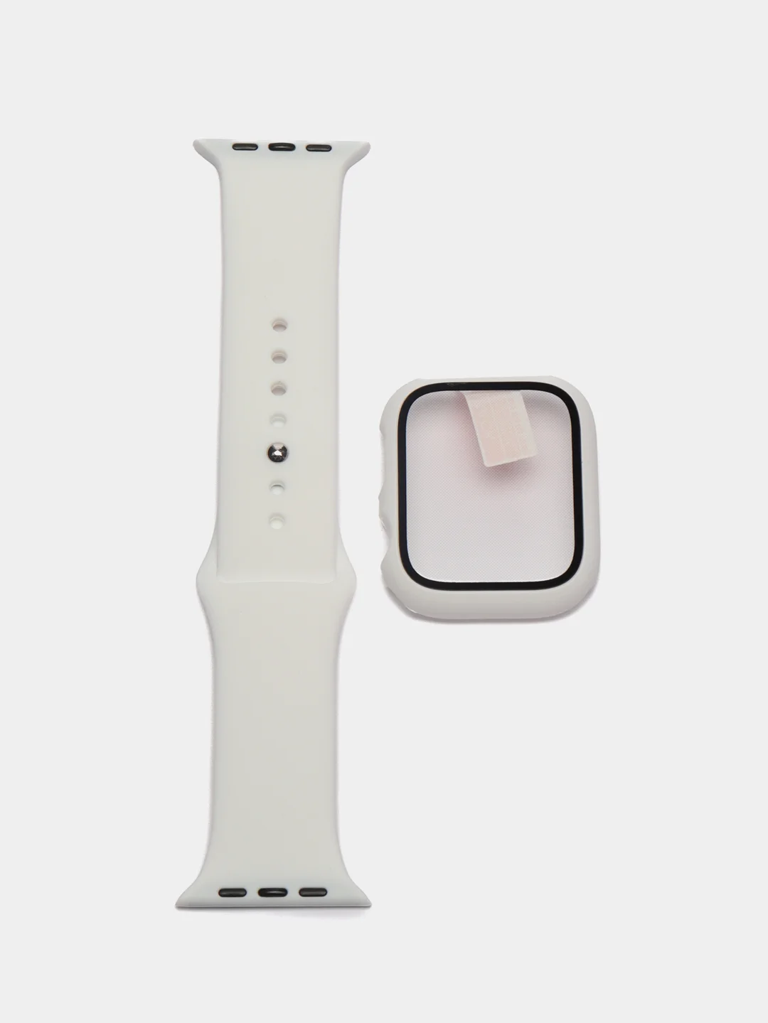 Бежевый бампер с защитным стеклом и ремешком для Apple Watch 38/40/41/42/44/45/49