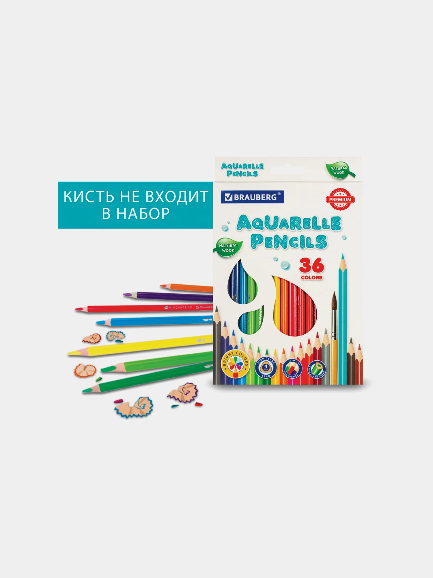 Карандаши акварельные цветные мягкие 36 ярких цветов, BRAUBERG PREMIUM, КОМПЛЕКТ, 880551