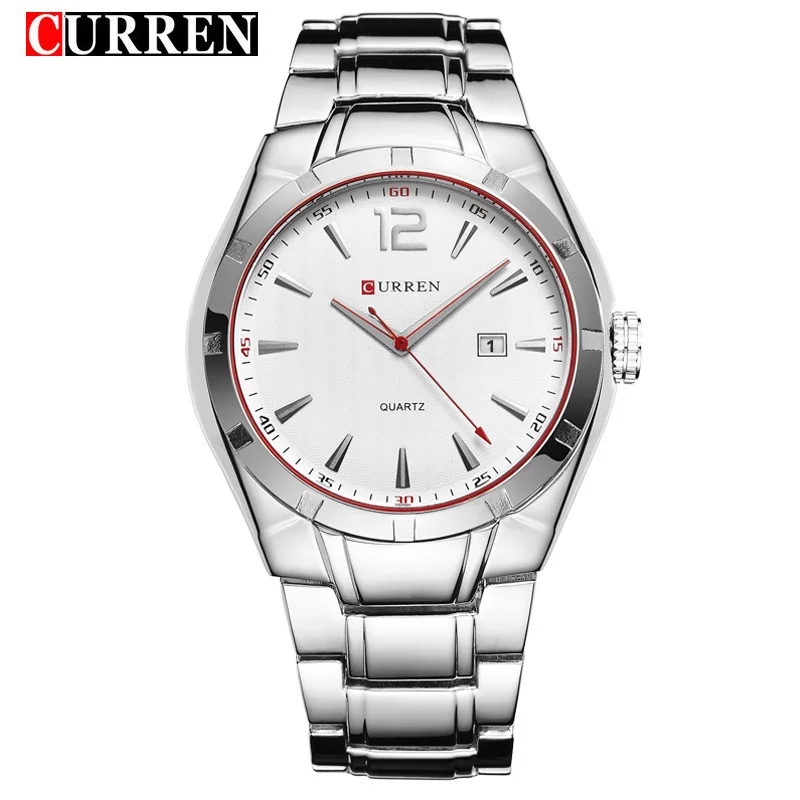 Серебряный мужские наручные часы Curren 8103 с календарём в подарочной упаковке