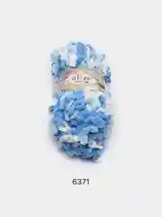 Голубой пряжа Alize Puffy Fine Color, петельки маленькие, 100 г, 14 м
