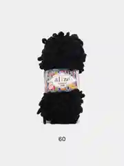 Черный пряжа Alize Puffy Fine, петельки маленькие, 100 г, 14 м