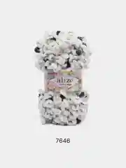 Белый пряжа Alize Puffy Fine Color, петельки маленькие, 100 г, 14 м