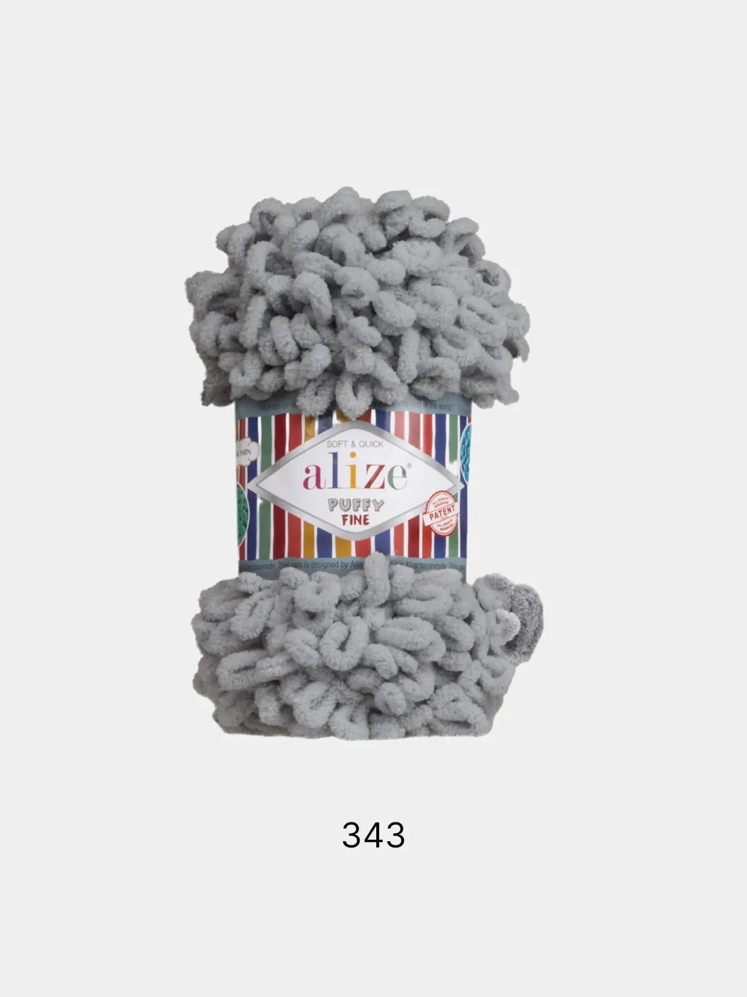 Тёмно-серый пряжа Alize Puffy Fine, петельки маленькие, 100 г, 14 м