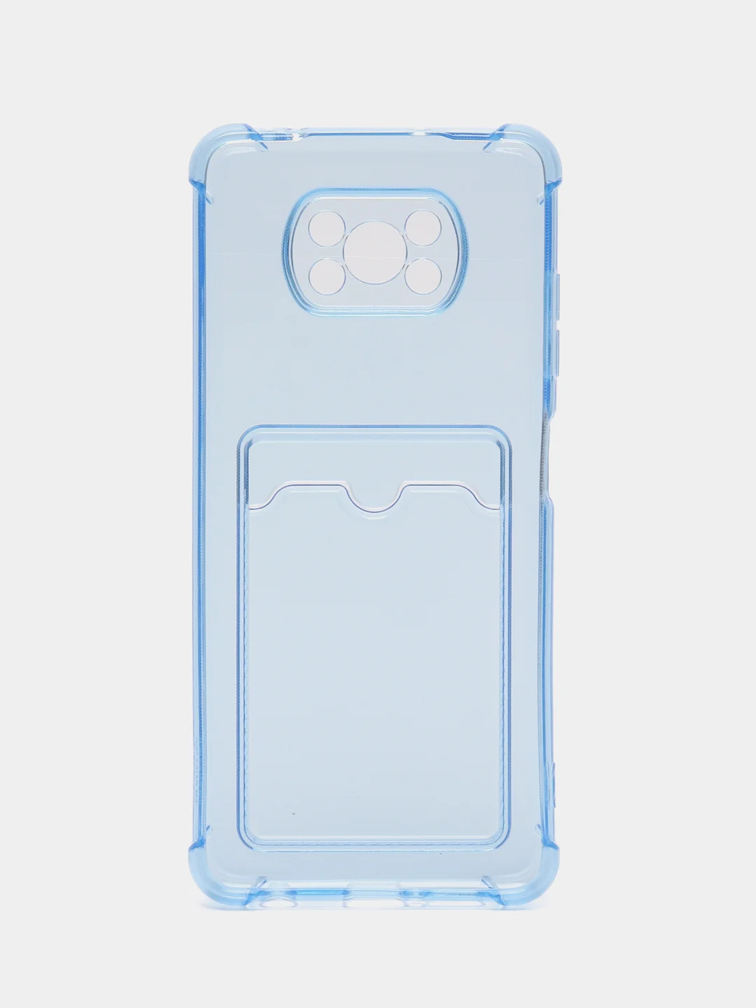 Голубой чехол для Xiaomi Poco X3 NFC / Poco X3 Pro прозрачный противоударный с карманом для карты