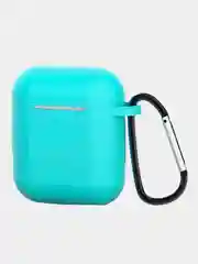 Бирюзовый чехол для наушников AirPods 1, 2, с карабином, силиконовый