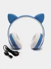 Синий беспроводные Bluetooth наушники с кошачьими светящимися ушками Cat Ear
