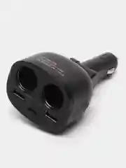 Черный разветвитель прикуривателя на 2 гнезда с 2 USB портами и USB Type-C