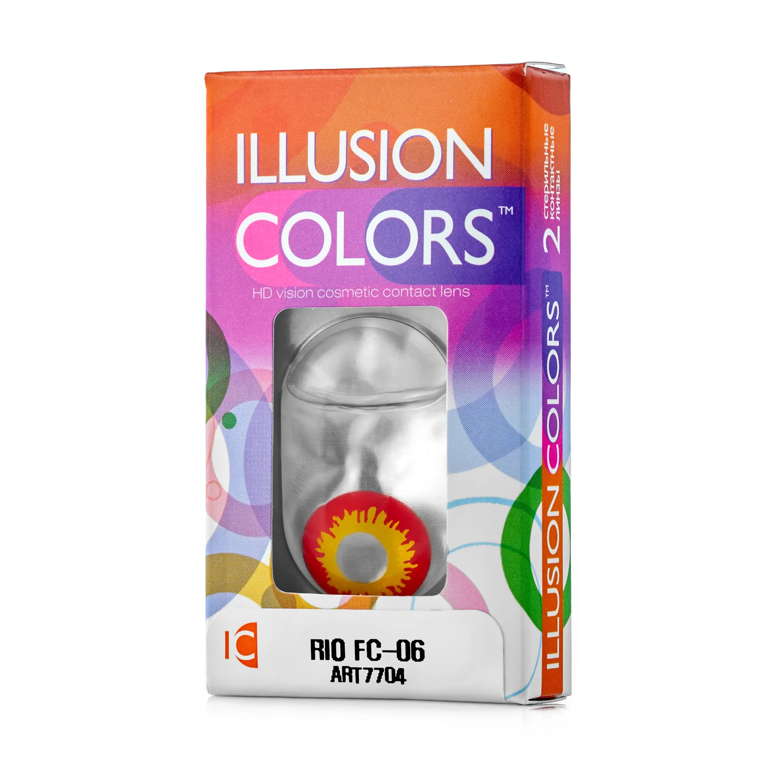 Алый карнавальные цветные линзы Illusion Rio, 8, 6, 3 месяца, 2 блистера