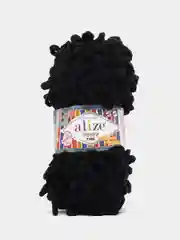 Черный пряжа Alize Puffy Fine, петельки маленькие, 100 г, 14 м