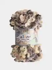 Кремовый пряжа Alize Puffy Fine Color, петельки маленькие, 100 г, 14 м
