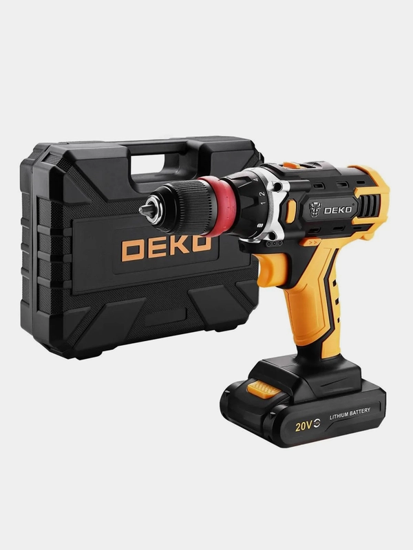 Аккумуляторная дрель-шуруповерт DEKO DKCD20FU-Li SET 3 со съемным патроном в кейсе + оснастка 13шт, 2x1.5Ач