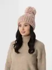 Коралловый меланж шапка женская с помпоном Тиана
