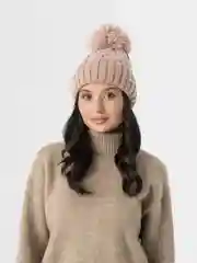 Коралловый меланж шапка женская с помпоном Тиана