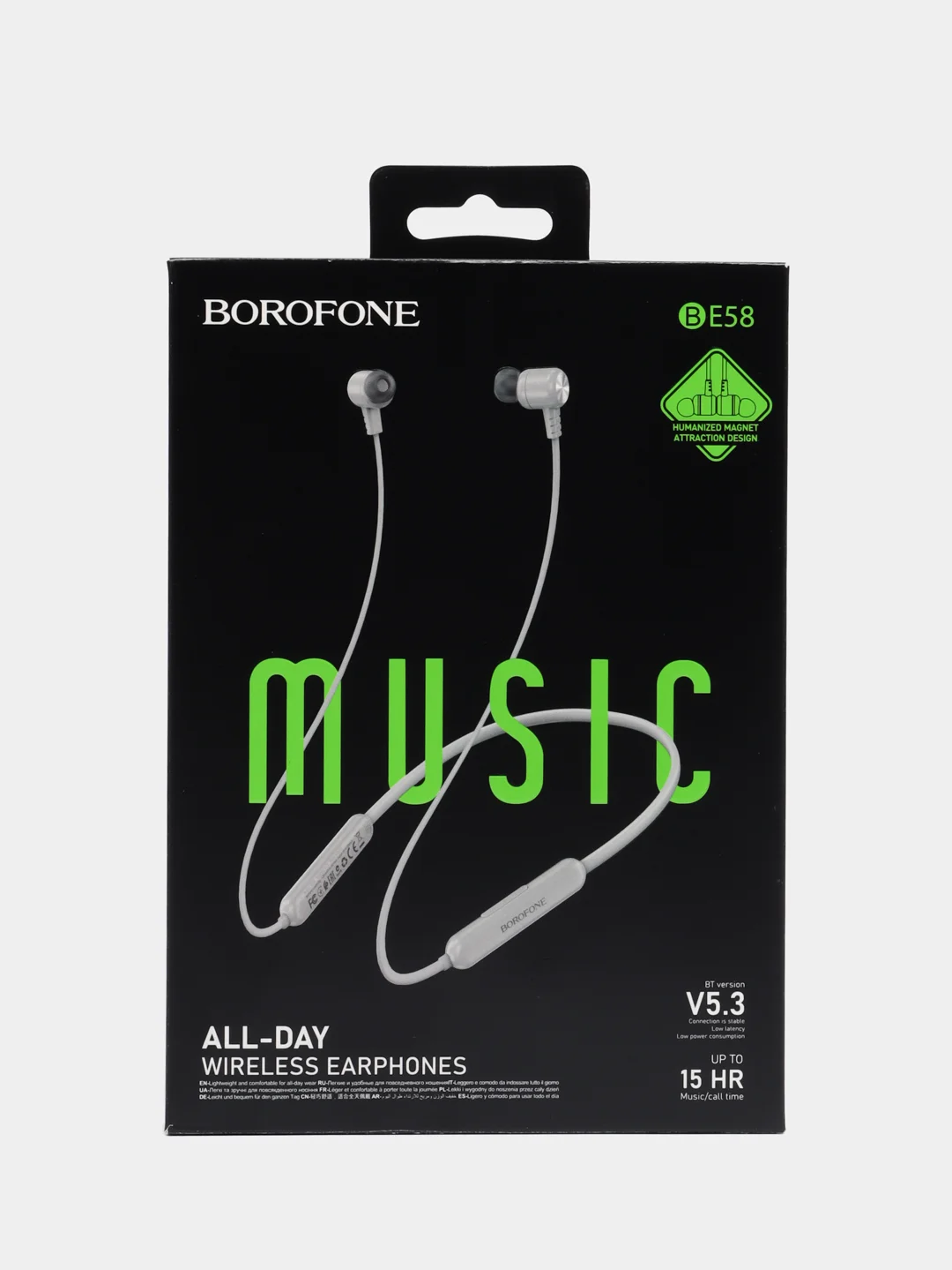 Серый наушники беспроводные BOROFONE BE58, внутриканальные, магнитные, Bluetooth V5.3, 15 часов