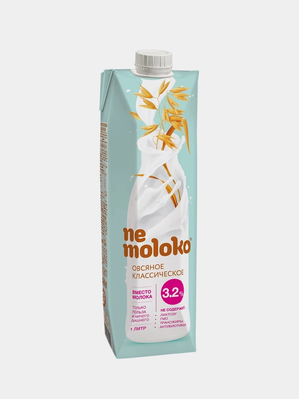 Растительное молоко Nemoloko, овсяное, классическое, без сахара, 3,2%, с витамином В2, 1 л