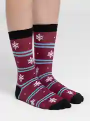 Алый носки с новогодними принтами, унисекс