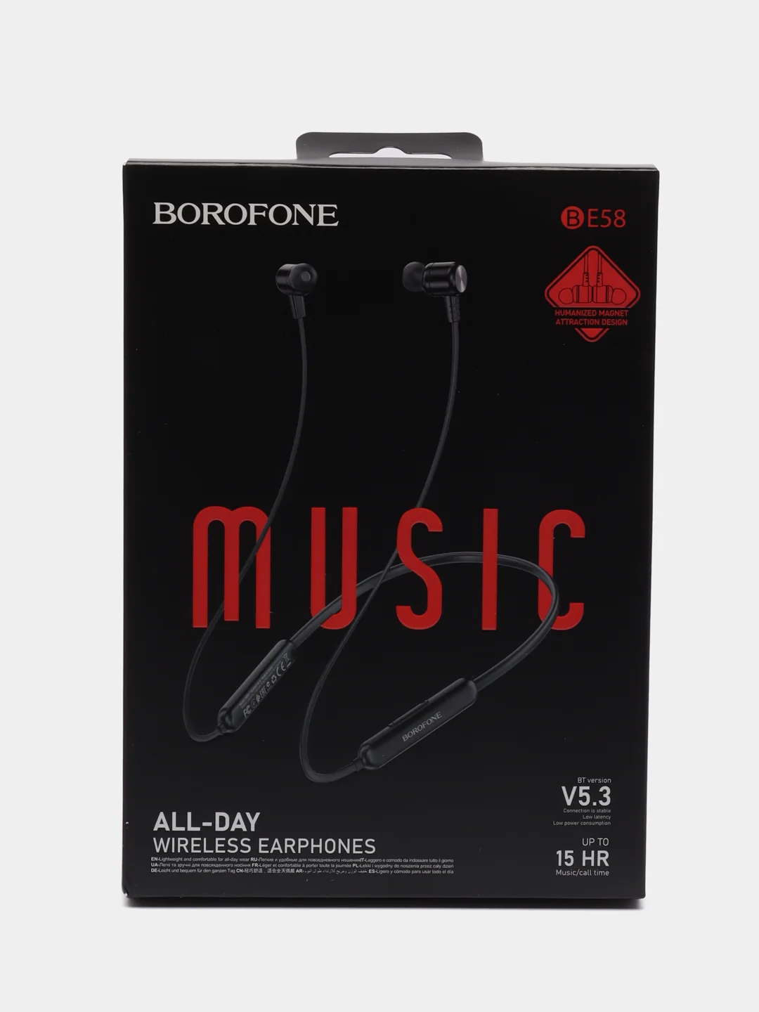Черный наушники беспроводные BOROFONE BE58, внутриканальные, магнитные, Bluetooth V5.3, 15 часов