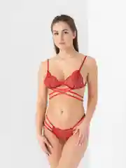 Красный комплект белья женский, кружевной, с завязками