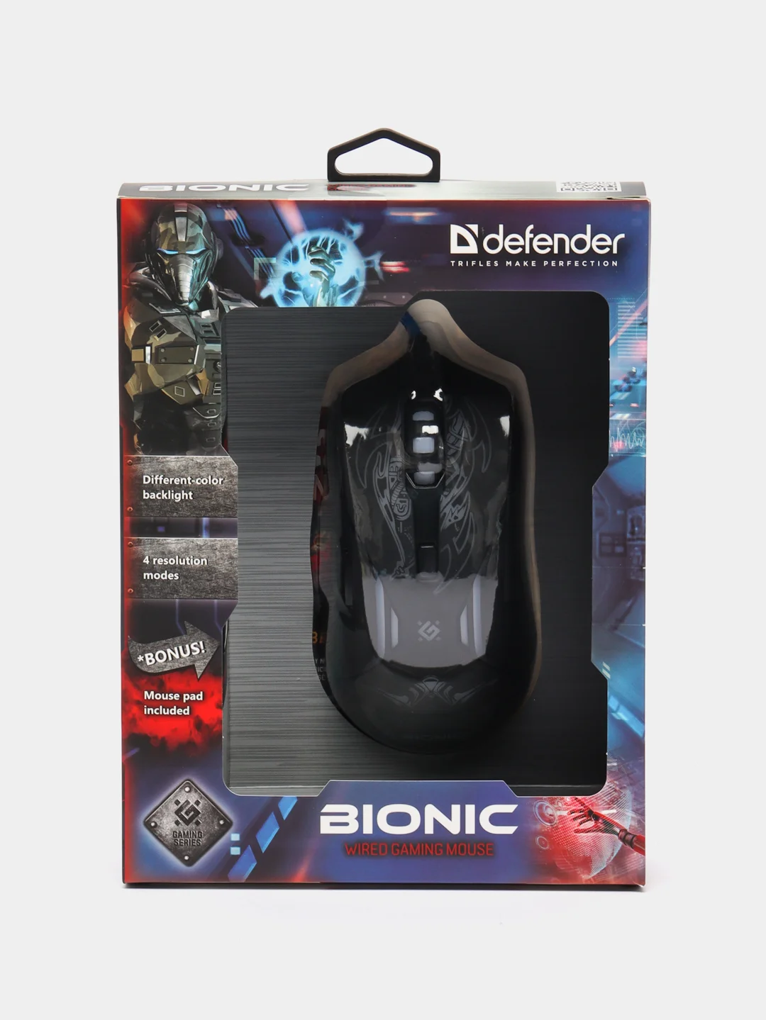 Черный игровая мышь с подсветкой Defender Bionic GM-250L, 6 кнопок, 800-3200 dpi