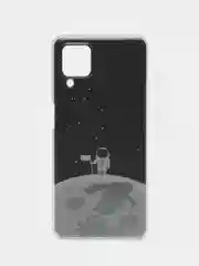 Серебряный чехол на Samsung Galaxy A12/M12 / Самсунг А12/М12 прозрачный, с рисунком, защита камеры