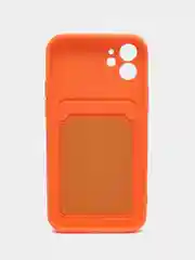 Оранжевый чехол на iPhone (Айфон) 11, 13, 14, 7 8 Plus X XR XS, 12 Mini Pro Max, с карманом для карт