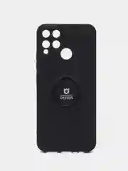 Угольный чехол Realme C15 Реалми С15 силиконовый магнитный с кольцом iFace