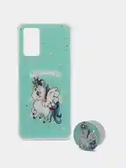 Бирюзовый чехол для Realme 9i, Oppo A96 4G (Реалми Оппо), пластиковый, с рисунком и попсокетом