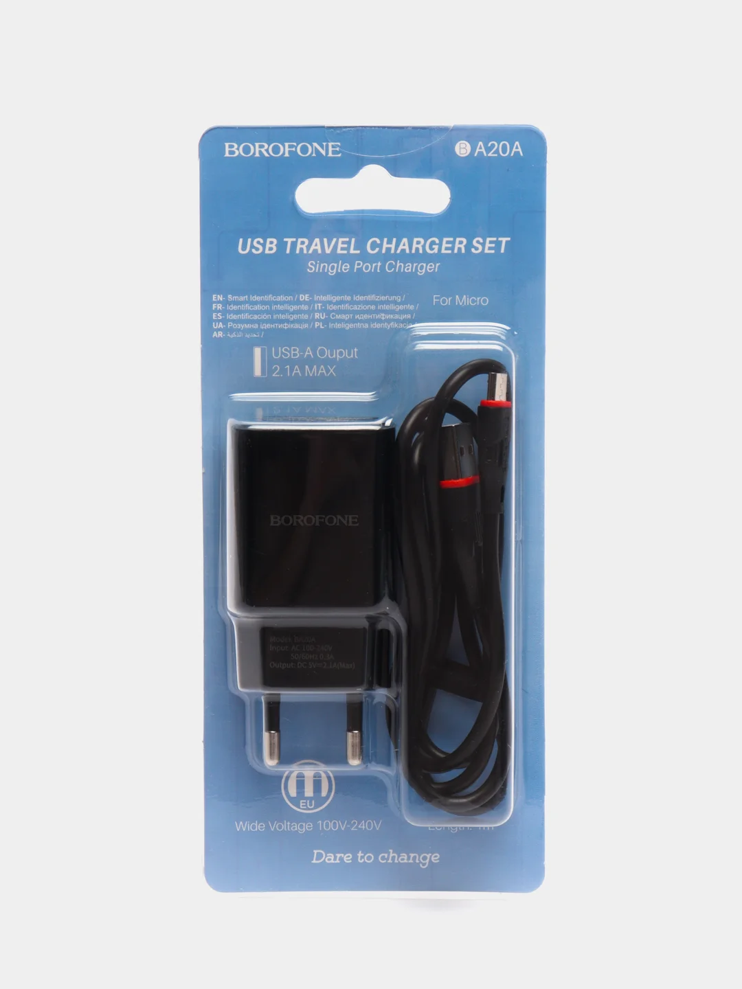 Черный сетевое зарядное устройство Borofone BA20A,1xUSB, до 2.1А, с кабелем Micro-USB, для Android