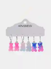 Розовый серьги Мармеладные мишки Gummy градиент, набор из 6 штук