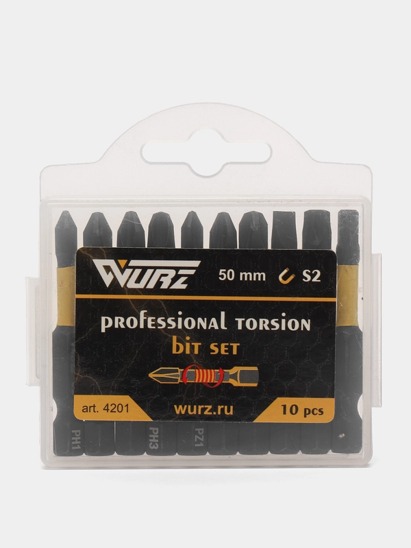 Набор бит для шуруповерта Torsion 50 мм 10шт. Wurz
