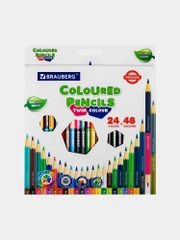 Карандаши цветные мягкие двусторонние BRAUBERG PREMIUM TWIN COLOUR 24 штуки, 48 цветов