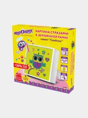 Картина стразами (алмазная мозаика) 20*20 см, Юнландия "Совенок", в деревянной рамке