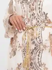 Бежевый абайя с пайетками, праздничная
