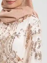 Бежевый абайя с пайетками, праздничная
