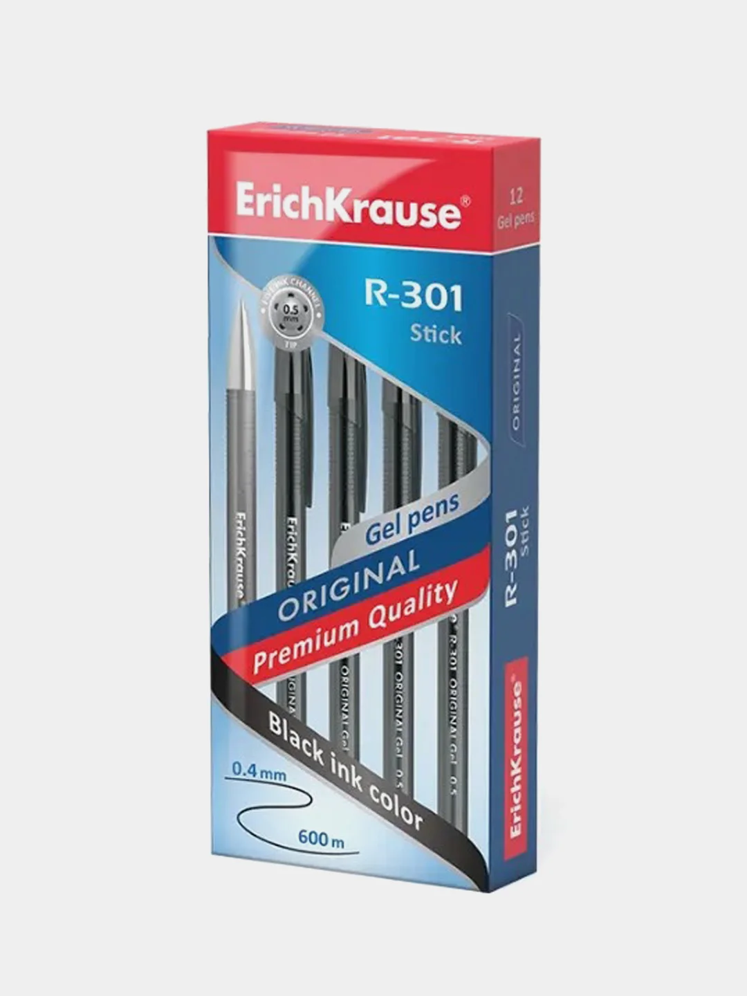 Ручка гелевая ErichKrause® R-301 Original 0.5, цвет чернил черный (в коробке по 12 шт.)