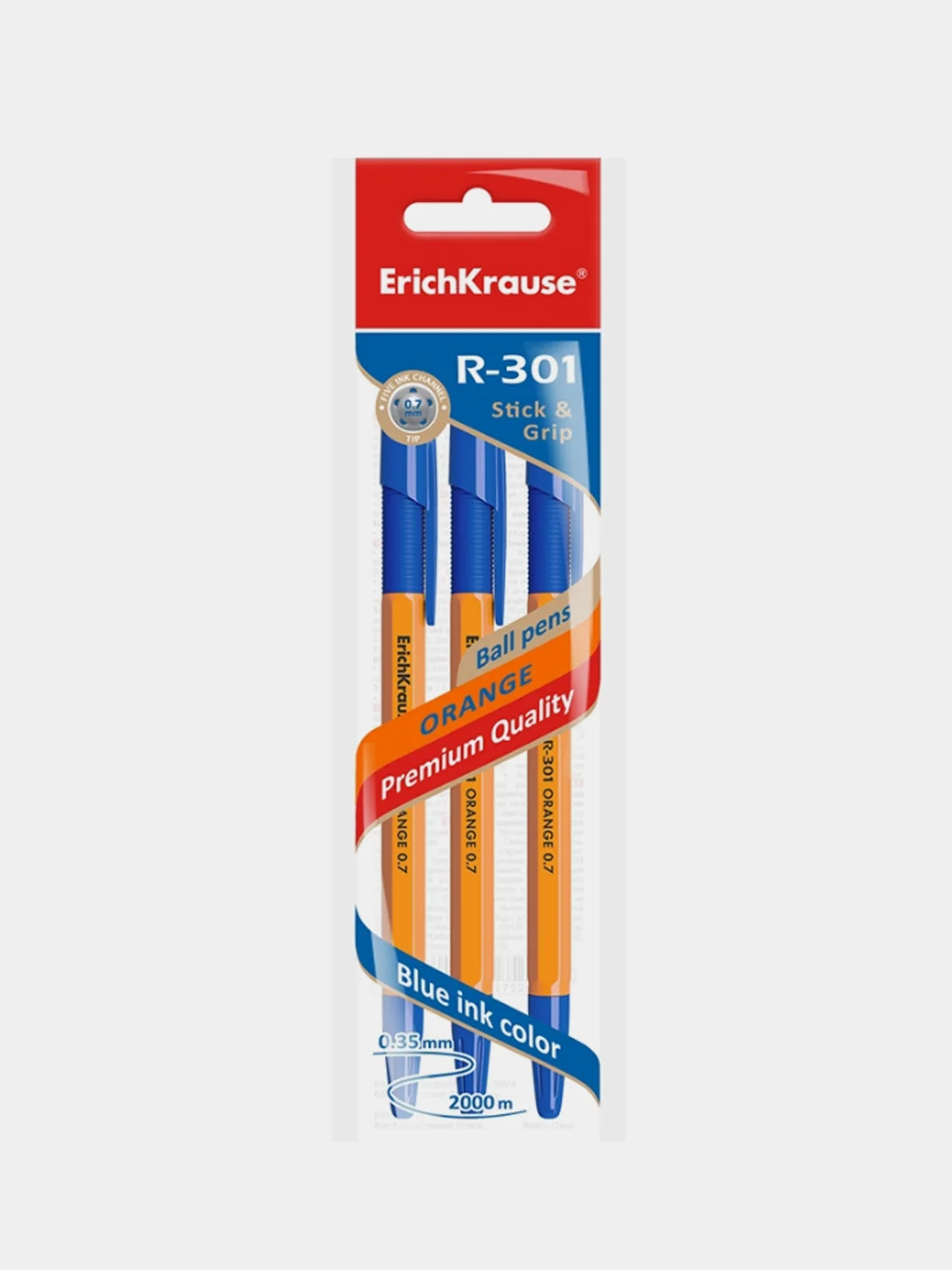 Ручка шариковая ErichKrause® R-301 Orange 0.7, цвет чернил синий (в пакете по 3 шт.)